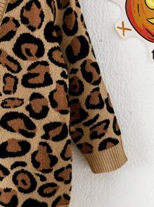 SHEIN Babygirl 秋冬时尚豹纹撞色长袖开衫 - 棕色 - 查看 8