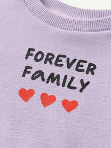 2pcs Baby Girl Heart Pattern Raglan Sleeve Sweatshirt & Letter Graphic Sweatshirt Set - Mauve Purple - View 3