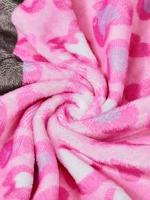 HELLO KITTY AND FRIENDS | SHEIN Pink Kitty Cartoon Cat Leopard Print Bed Blanket - Pink - View 6