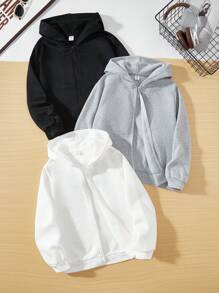 SHEIN Tween-Jungen 3-teiliges Kapuzenpullover-Set, passendes Lässig Outfit für Herbst und Winter - Verschiedenfarbig - Übersicht 4