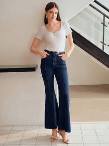 MOTF STUDIO RHINESTONE BOW TRIM TEXTURED SLIM FIT TEE