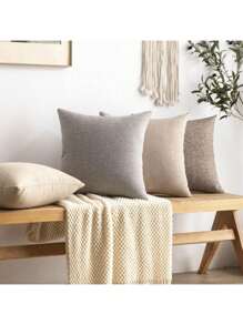 1pc Decorative Faux Linen Light Gray Pillow Cover, Modern Farmhouse Style Throw Pillow Case, Rustic Woven Texture, Suitable For Living Room, Bedroom, Car, Bed, Chair, Sofa Cushion - Light Grey - View 6