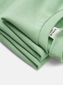 SHEIN Toddler Girls' Basic Oversized Round Neck Long Sleeve Sweatshirt - Mint Green - View 11