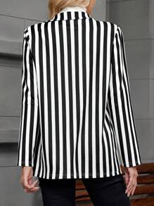 EMERY ROSE 女式黑白条纹长袖秋季西装外套 - 黑與白 - 查看 2