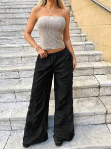 Forever 21 Quần thể thao phong cách đường phố, quần cargo nữ gợi cảm, quần ống rộng dự tiệc, quần ống rộng mùa thu, quần dài đi lễ hội. - màu đen - Xem 2