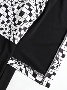 SHEIN Clasi 女式圆领修身紧身二合一连衣裙，适合夏季和秋季 - 黑與白 - 查看 7