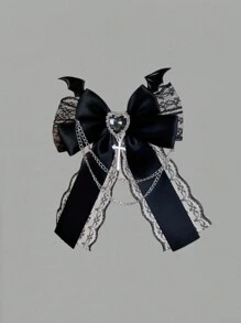 ROMWE Goth 1pc Elegant & Cute Bowknot Devil Dark Style Hair Clip Valentines Claw Clips Hair Claws Hair Barrettes, Halloween - Black - View 3