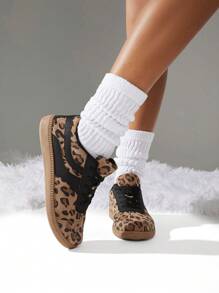 SHUZIA 畅销女款仿德国运动鞋复古系带圆头绒面豹纹运动鞋——狂野、时尚、百搭日常 - 彩色 - 查看 3