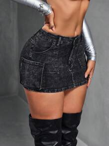 SHEIN SXY 女式休闲牛仔中长裙带口袋