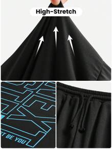 SHEIN Tween Boy Knitted Printed Vest With Slanted Pockets And Drawstring Shorts Sports Two-Piece Set - Black - View 2