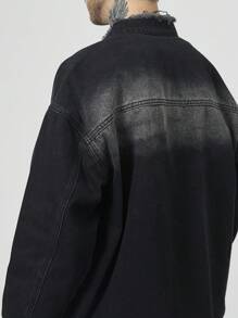 Manfinity Homme Áo khoác denim tối màu giản dị cho nam, mùa xuân và mùa thu, để đi chơi - màu đen - Xem 5