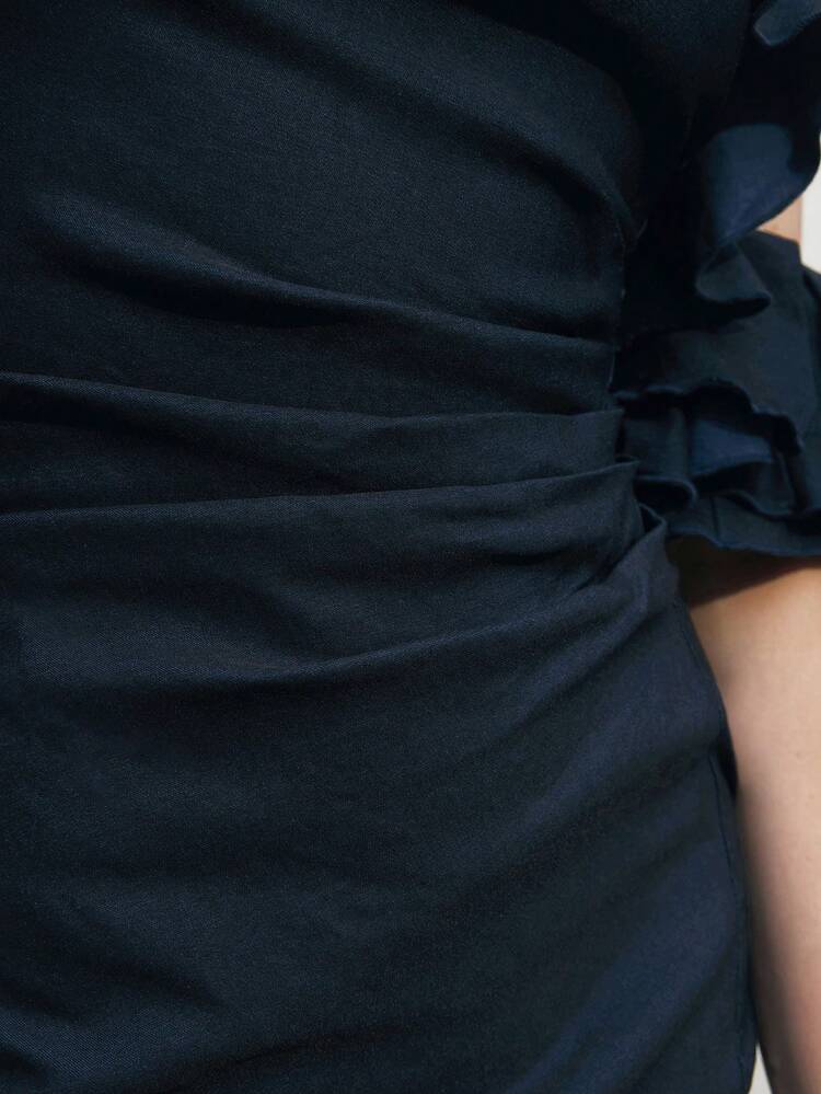 SHEIN Maija Women Summer Solid Color Patchwork Ruffle Ruffle Pleated Fitted Elegant Dress