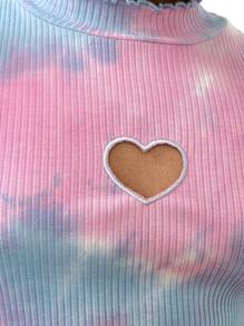 SHEIN Tween Girls Extended Size Basic Casual Tie-Dye Round Neck Embroidered Fitted Short Sleeve Dress