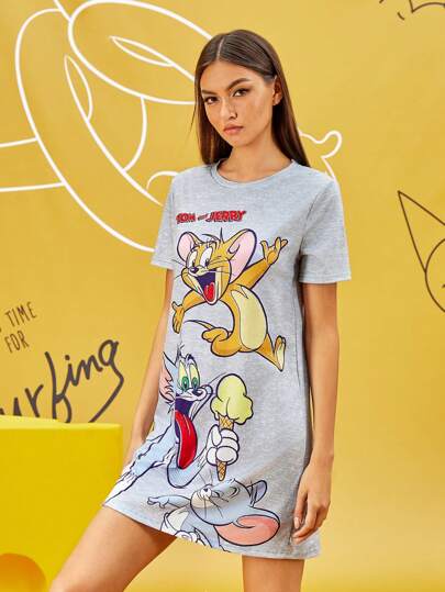 TOM JERRY Cartoon Letter Print Short Sleeve Nightgown, view 6