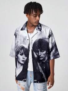 Manfinity VCAY Men's Loose Fit Digital Print Short Sleeve Woven Shirt, Summer - Multicolor - View 4