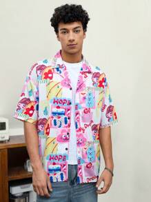 Manfinity VCAY Camisa informal holgada de manga corta tejida con estampado floral para hombres