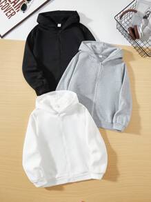 SHEIN Tween-Jungen 3-teiliges Kapuzenpullover-Set, passendes Lässig Outfit für Herbst und Winter - Verschiedenfarbig - Übersicht 3