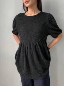 FRIFUL Women's Casual Solid Color Puff Sleeve Blouse, Spring & Autumn,Ruffle