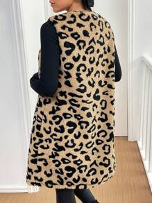 SHEIN Essnce 豹纹无袖毛绒针织开衫夹克，休闲装