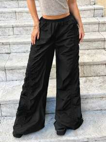 Forever 21 Quần thể thao phong cách đường phố, quần cargo nữ gợi cảm, quần ống rộng dự tiệc, quần ống rộng mùa thu, quần dài đi lễ hội. - màu đen - Xem 9