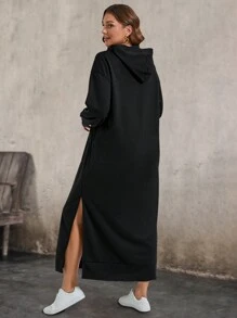 EMERY ROSE Casual Dress Plus Size Hooded Pocket Casual Slit Hem Dress