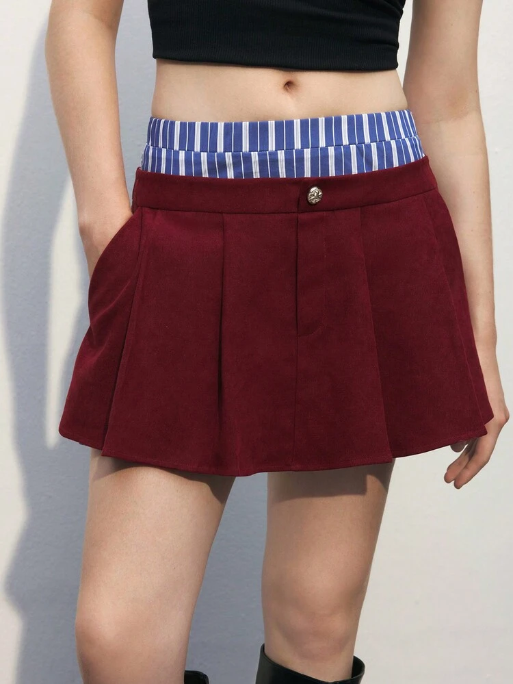 SHEIN Maija Women's Striped Pleated Pocket Skirt