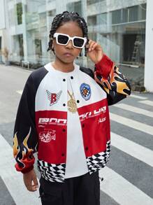 Tween Boy Graphic Pattern Sports Casual Jacket - White - View 1