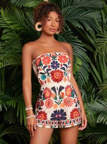 Travachic 1 件女式编织花卉印花无袖连体裤 - 彩色 - 查看 3