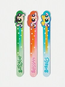 THE POWERPUFF GIRLS X SHEIN 3pcs Portable Cute Cartoon Figure & Letter Printed Nail File - Multicolor - View 11