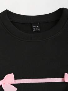 SHEIN Unity Women's Crew Neck Long Sleeve Sweatshirt With Bow Decor, Spring Autumn Pullover Fall Outfit - Black - View 4