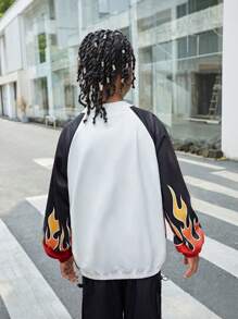 Tween Boy Graphic Pattern Sports Casual Jacket - White - View 2