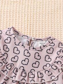 2pcs Baby Girls Simple Heart Print Casual Loose Fit Sweatshirt And Pants Sleepwear Set, Purple - Multicolor - View 4