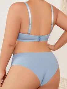 SHEIN Conjunto de lencería cómoda y con encaje de talla grande para damas - Azul - Ver 2