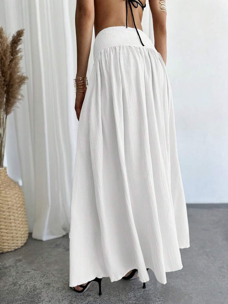 Firerie Women's Ruched High Waist A-Line Elegant Pocketed Skirt - White - View 2