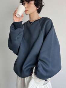 Women's Loose Fit Solid Color Fleece Pullover With Drawstring Back,Fall Women Clothes Sweatshirt,Winter - Blue - View 11