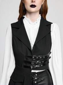 ROMWE Goth 复古男女款哥特式不对称下摆无袖修身女式夹克