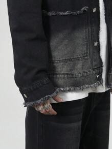 Manfinity Homme Áo khoác denim tối màu giản dị cho nam, mùa xuân và mùa thu, để đi chơi - màu đen - Xem 6