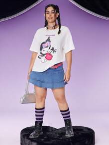 HELLO KITTY AND FRIENDS | SHEIN Plus Cute & Minimalist White  Graphic Tee Suitable For Daily Wear , Cartoon Graphic Tee - White - View 4