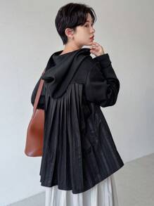 FRIFUL Women's Oversized Ruffle Trim Fleece Sweatshirt With Back Design, Thermal Lined Fall,Winter Hoodies - Black - View 4