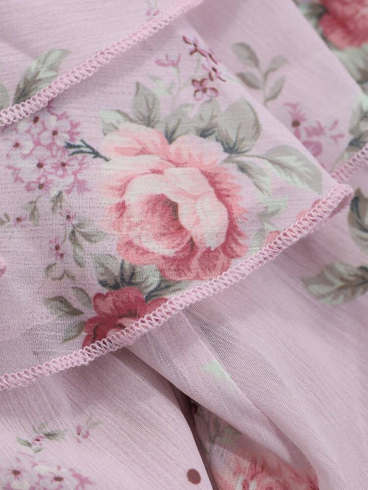 Women's Floral Print Patchwork Ruffle Flared Sleeve Maxi Elegant Dress For Vacation