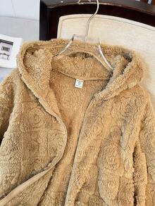 Áo len dệt kim có mũ trùm đầu màu trơn thường ngày của cô gái Tween, mùa thu đông - Màu Khaki - Xem 8