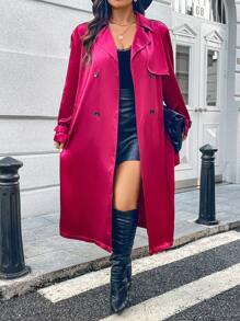 SHEIN Unity Áo khoác dài tay cổ bẻ cài nút phía trước cỡ lớn, thường ngày - Màu tím - Xem 5