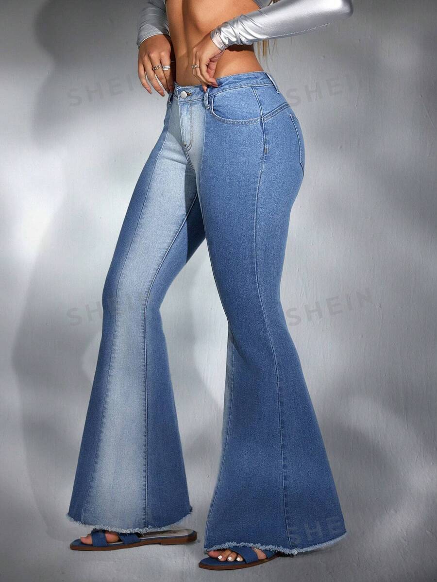 SHEIN SXY Jeans acampanados casuales con bolsillos para mujer - Multicolor - Ver 1