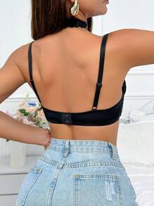 1pc Romantic Lace Halter Cleavage-Enhancing Underwire Bra For Women - Black - View 2