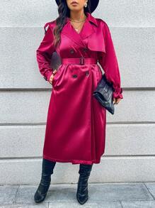 SHEIN Unity Áo khoác dài tay cổ bẻ cài nút phía trước cỡ lớn, thường ngày - Màu tím - Xem 4