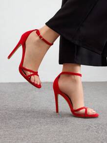 CUCCOO BIZCHIC Giày cao gót buộc dây mũi tròn màu trơn cho nữ mùa thu - Đỏ - Xem 1