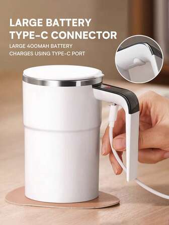 PANCERKA Auto Stirring Cup, Automatic Magnetic Self Stirring Coffee Cup With Temperature Display Function, Travel Tumbler Car Cup For Milk Chocolate Mocha, Creamy White