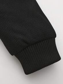 Manfinity Homme 男士纯色拉链口袋休闲夹克，秋冬季，黑色保暖毛绒冬季外套