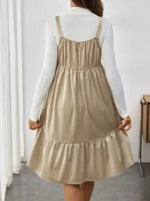 SHEIN Rochie de maternitate kaki, fără mâneci, cu tiv cu volane - Kaki - Vizualizare 3