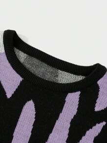 RueChic Men's Printed Drop Shoulder Sweater - Purple - View 5